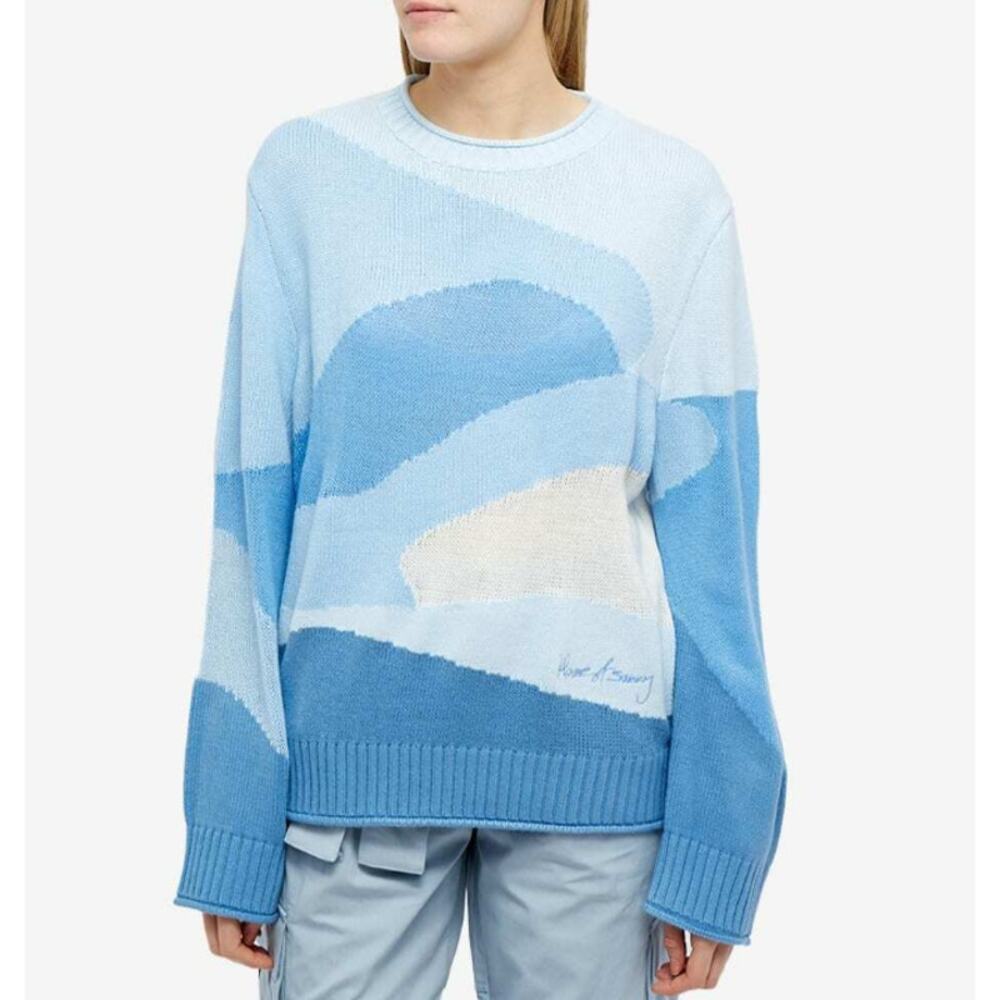 House of Sunny Kelly Landscape Sweater Abstract Wave Knit 70s Boho Embroidered